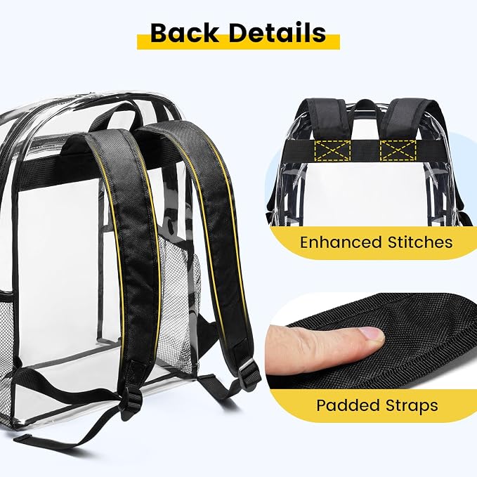 Vorspack Clear Backpack Heavy Duty - Clear Backpacks Transparent Bookbag for Girls Boys Large See Through Bag for Work, College, Concert - Black
