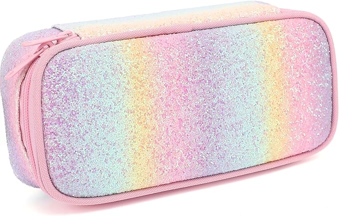 FlowFly Pencil Case for Girls Boys, Large Capacity Pencil Pouch for Kids, Portable Soft Pen Bag for Teen, Glitter