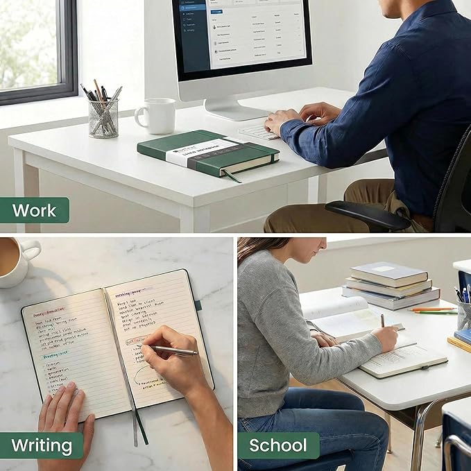 &And Per Se Lined Journal Notebook – A5 5.7”x8” College Ruled, 160 Pages, 100gsm Thick Paper, Journaling Notebooks for Writing (Dark Green)
