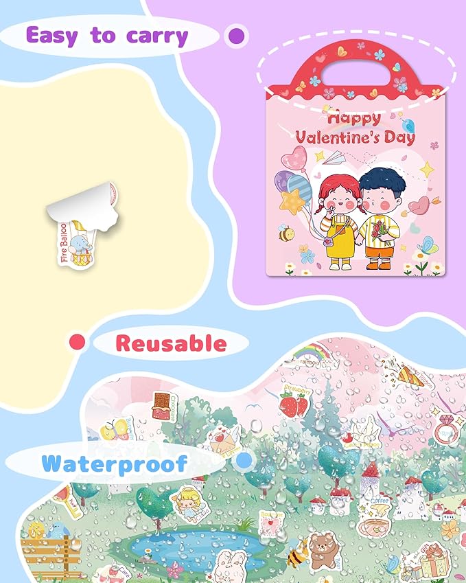 Benresive Reusable Sticker Book for Toddlers, Travel Stickers for Kids, Toddler Crafts Activities Toys, Birthday Gifts for Boys & Girls - Valentines