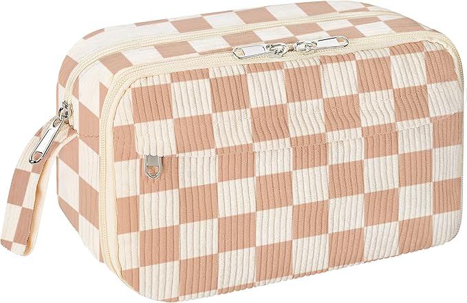 WOBAGMEN Cute Pencil Case,Large Corduroy Zippered Pencil Case Pouch, aesthetic Pencil Bag with Compartments, Pencil Pouch School Supplies (HY-corduroy pc-checked)