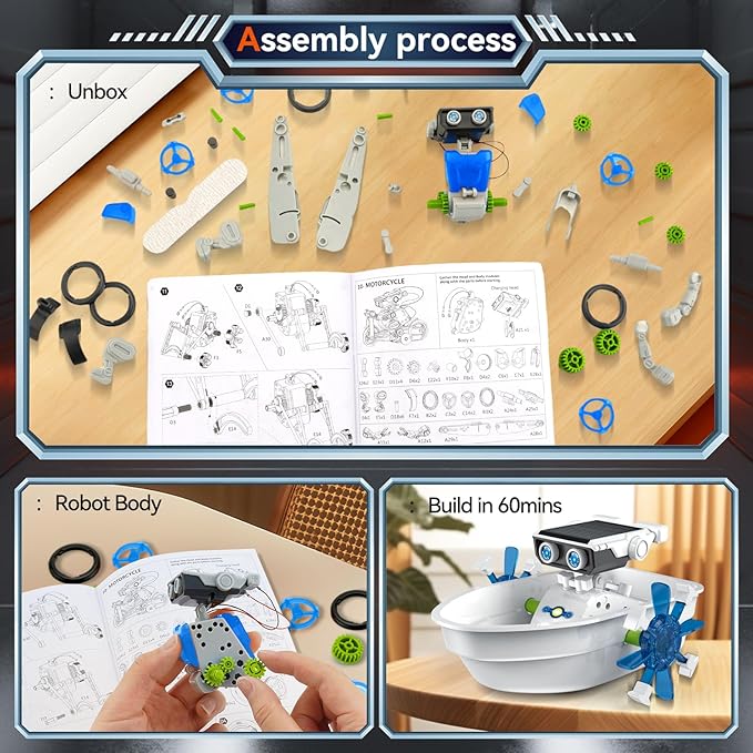 Jiakora 12-in-1 STEM Robot Kit Toys for Kids 8-12 12-16, DIY Robot Building Educational STEM Science Kits for Kids Age 8-12 12-16, 8 9 10 11 12 13 14 15 16 Year Old Boy Birthday Gifts