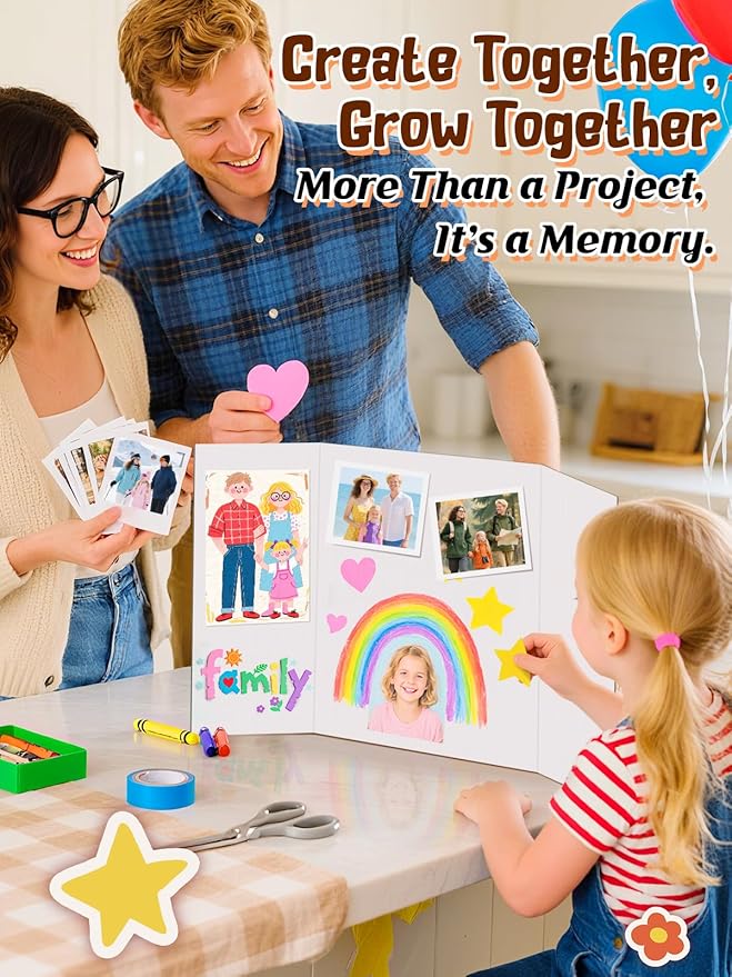 Small Trifold Poster Board 21" x 14" - Premium Quality Thick White Presentation Boards for Science Fair School Project, Display Board for Classroom Business Supplies (6Pcs)