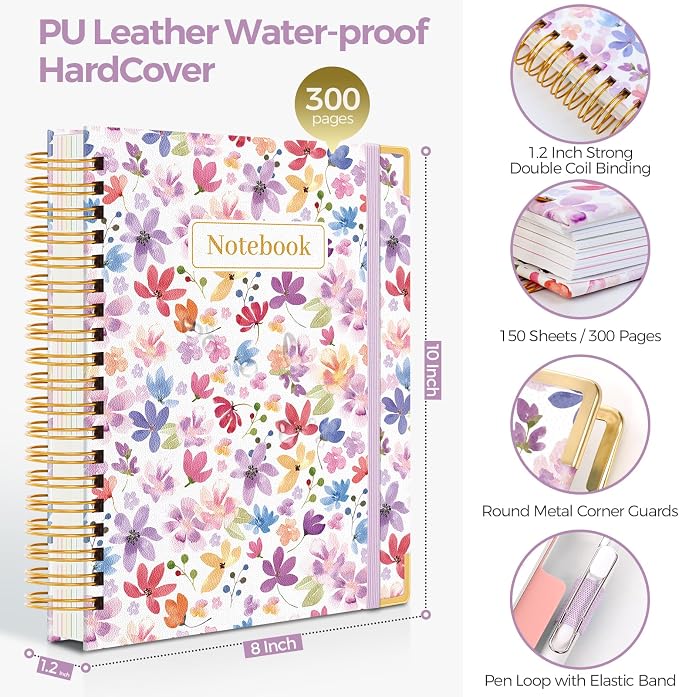 SKYDUE Sprial Notebook With Dividers Tabs, 5 Subject Notebook College Ruled