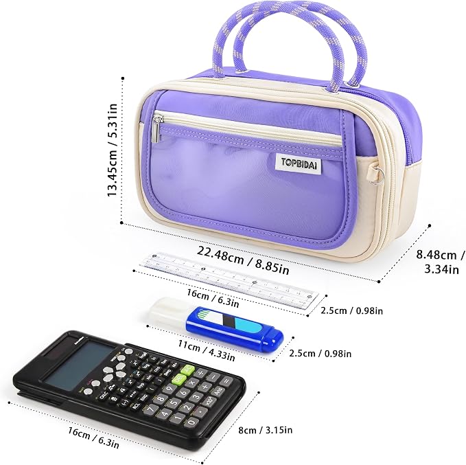 TOPBIDAI Large Pencil Case Pouch School Supplies for Girls Boy Women Men | Big Pencil Bag with 5 Compartments, Easy Grip Handle, Office College School Pencil Box