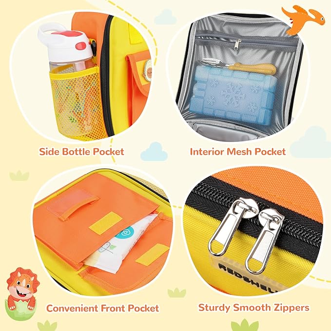 REDSHELL Tactical Lunch Box Kids, Large Insulated Lunch Bag for Boys Girls, Cooler Lunchbag, Square Toddler Lunchbox, School Daycare Lunch Tote Pail with Water Bottle Holder Shoulder Strap, Orange