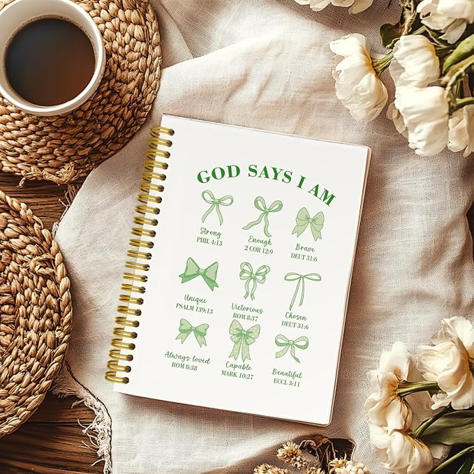 Bible Journal for Women, Christian Prayer Journal Sage Green Notebook Gifts For Teen Girls Kids, Bible Study Supplies，Coquette Preppy Bows Cute Church Faith Journaling Hardcover Spiral Notebook 5.5 X 8.3
