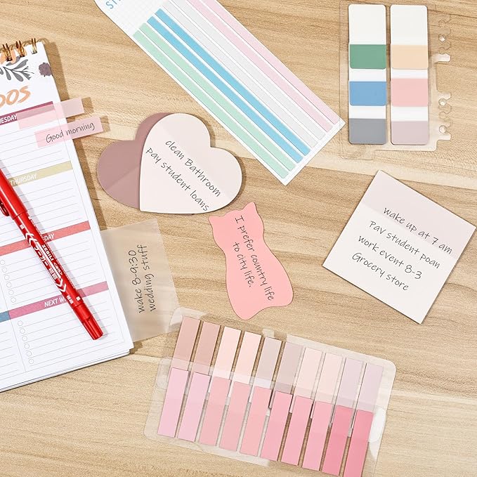 BAYTORY 850 Sheets Transparent Sticky Notes with Permanent Markers, Clear 3 x 3 inch Sticky Note to Post Book Annotation Kit, See Through Self-Adhesive Index Tabs for Bible Journaling (Pink)