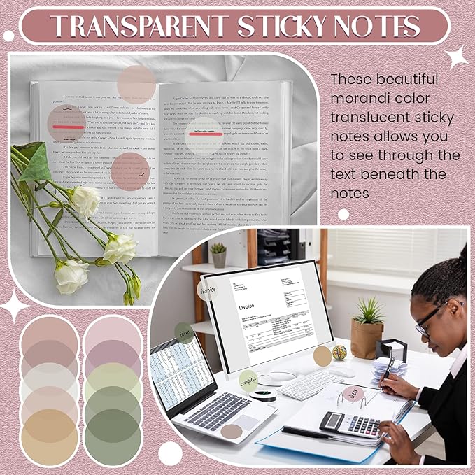 Sabary 500 Sheets Transparent Sticky Notes Round Translucent Sticky Notes Tabs Colorful Page Flags Stickers Clear Book Markers Bible Journaling Office Back to School Supplies(1.75 Inch,Colorful)