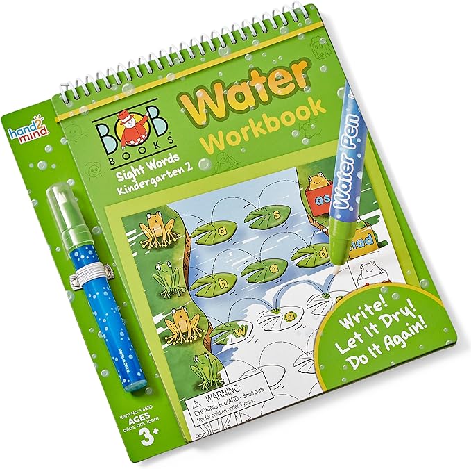 hand2mind Bob Books Water Workbook- Sight Words Kindergarten 2, Water Reveal Coloring Book for Toddlers, Mess Free Painting, Learn to Read, Quiet Time Activities for Kids 3-5, Kids Travel Must Haves