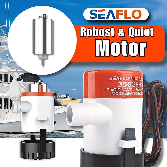 SEAFLO 01 Series 350 GPH Bilge Pump – 12V, 3/4" Outlet, Marine Submersible Pump with Anti-Airlock Protection, CE & Rohs Certified, 4-Year Warranty | Reliable for Boats and Marine Applications