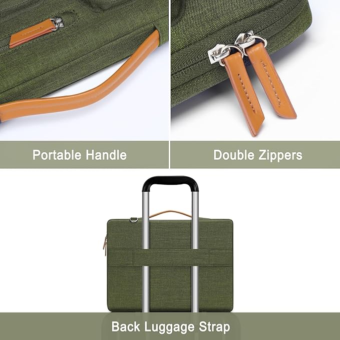 MOSISO 360 Protective Laptop Shoulder Bag,13-13.3 inch Computer Bag Compatible with MacBook Pro 14, HP, Dell, Lenovo, Asus Notebook,Side Open Messenger Bag with 4 Zipper Pockets&Handle, Olive Green