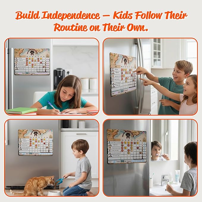 Mimi Doodle Magnetic Chore Chart for Kids – 16x12 Dry Erase Daily Responsibility Board for Fridge with 39 Chore tabs, 100 Reward Stickers – Behavior Chart for Kids at Home – Pirate Theme