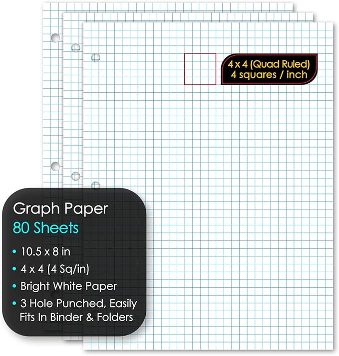 iScholar Quad Filler Paper, 4 Squares per Inch, 10.5 x 8 Inches, 80 Sheets (24844) White