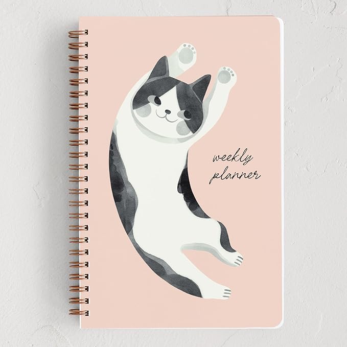 Minted Up 2026 Weekly & Monthly Undated Planner, 5.5" x 8.5" Pink Cat Spiral Bound Planner Notebook, 132 Pages, Playful Art-Inspired Undated Calendar Organizer