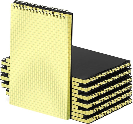 Engrowtic 6 Pack Graph Paper Spiral Notepad A5 Top Wirebound Notepad Grid Notebook Steno Pads Memo Notebook Grid Paper 140 Pages for Writing Sketching Drawing Office Supplies (Black (internal Yellow))