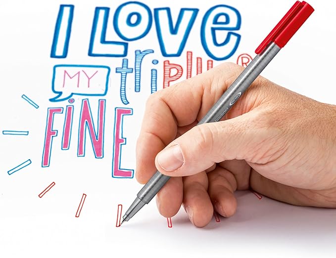 STAEDTLER triplus Fineliner 60pc Felt-Tip Pen Set: 0.3mm Assorted Colors, Water-Base Ink, Ergonomic Triangular Shape - For Detailed Coloring, Writing, Journaling & Drawing in Classroom, Home, Office