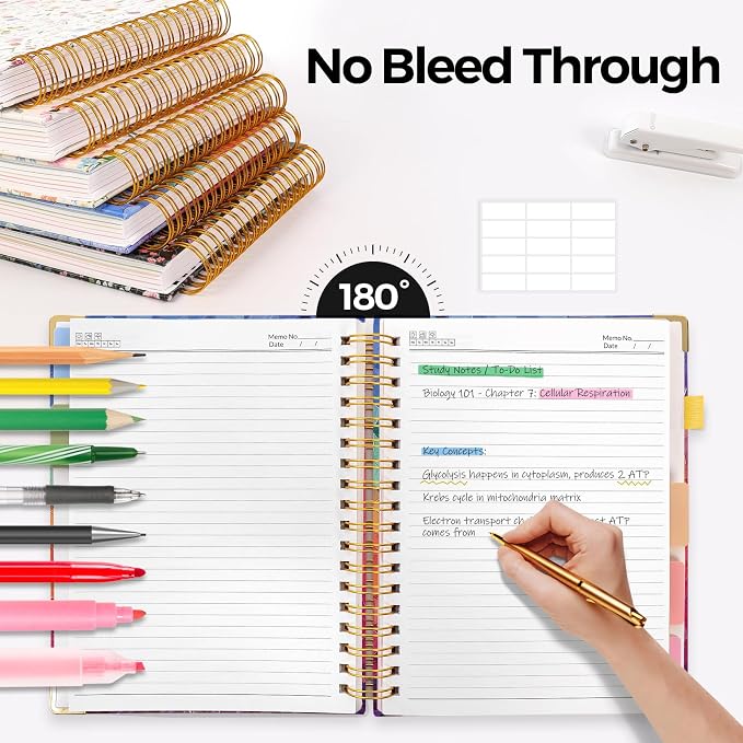 SKYDUE Sprial Notebook With Dividers Tabs, 5 Subject Notebook College Ruled