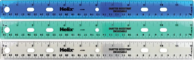 Helix Standard Ruler, 12 Inch / 30cm, Assorted Colors (13105)