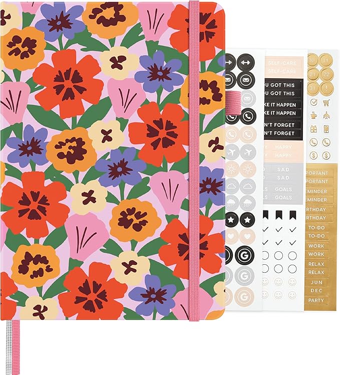 &And Per Se Dotted Journal Notebook, A5 Hardcover Aesthetic Dotted Notebook – 160 Pages 100gsm Thick Dot Grid Paper, 3 Sticker Sheets – Gift-Ready Journaling Kit for Women (Elegant Florals)