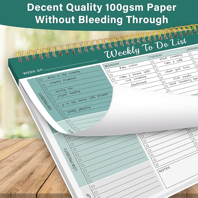 Weekly To Do List Notepad with 52 Undated Sheets（8.5"×11"）- Weekly Desk Planner Pad with Spiral Binding for Women & Man, Office, School and Home Personal Organizer