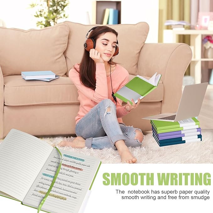 Lined Journal Notebook, 6Pack Hardcover Notebook for Men & Women – Journals for Writing, Work, School, Home & Daily Notes, 160 Pages – Medium A5, 5.7"x8", 100 gsm Thick Paper (Grass Green)