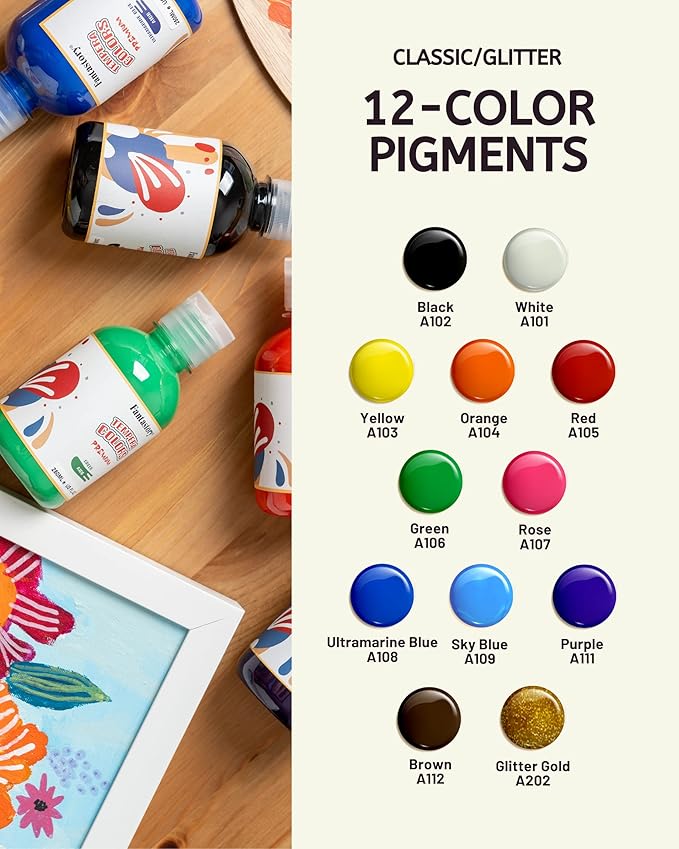 Fantastory Tempera Paint for Kids 12 Colors (8.4 oz Each) Washable Tempera Paint, Kids Poster Sponge Painting, Non-Toxic Finger Hand Bottles Gifts