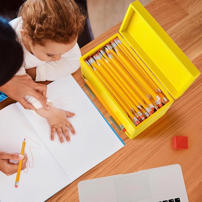 Aigybobo Pencil Dispenser for Classroom, Wooden Desk Pencil Holder, Yellow | Teacher Must Haves, Classroom Organization, Wooden Dispenser for Pencils or Straws, for Offices, Kitchens, Restaurants