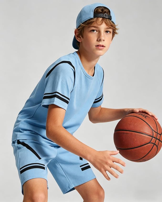 Cakaner Tween Boys Clothes Summer Simple Print T-Shirt And Shorts Set 2 Pieces Teen Trendy Outfits Size 7-14 Year