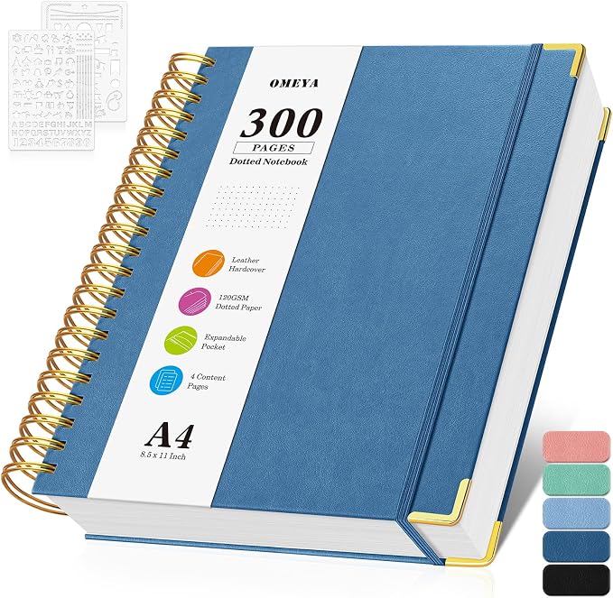 Bullet Dotted Journal Notebook, 300 Pages Leather Notebooks with Contens
