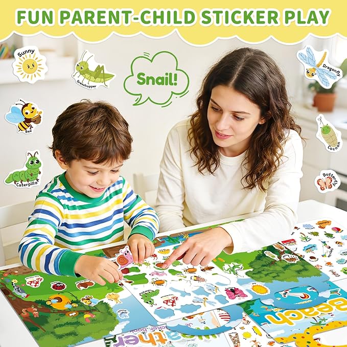 3 Sets Reusable Sticker Book for Toddlers 3-6, Jelly Sticker Books for Toddler, Travel Sticker Activity Toys for Kids 3 4 5 6 Years Old Girls & Boys（Supermarket + Picnic + Kitchen）