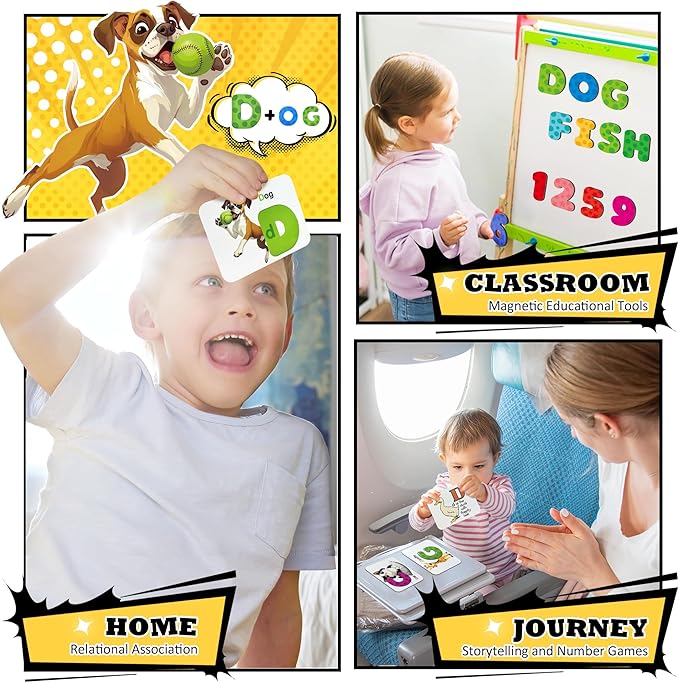 Magnetic Numbers and Alphabets Flash Cards Set - ABC Letters and Numbers Animal Pattern Board Matching Puzzle Games for Group Play, Montessori Educational Toys for Preschool Kids Age 3 4 5 Years