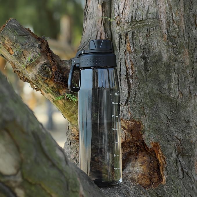 Water Bottle 32oz- BPA-Free Tritan Plastic Clear Water Bottle, Fast Flow Spout Lid, Wide Mouth & Leakproof Design Hiking Water Bottles Suitable for Travel, Outdoors, Gym, Travel, Home, School(Black)