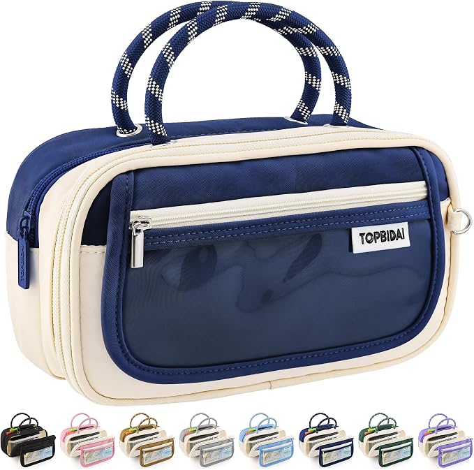 TOPBIDAI Large Pencil Case Pouch School Supplies for Girls Boy Women Men | Big Pencil Bag with 5 Compartments, Easy Grip Handle, Office College School Pencil Box