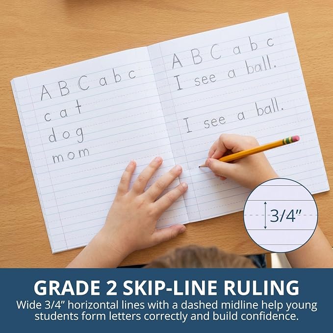 Roaring Spring Composition Notebooks, 5-Pack, Grade 2 Ruled, 50 Sheets 15# White Paper, 9.75"x7.75", Designed for Grade 2 Classes, Practicing Writing & Penmanship, Blue Marble Flexible Cover