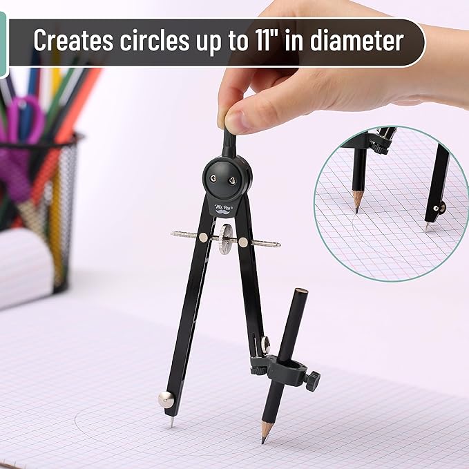 Mr. Pen- Compass for Geometry, Black, Compass with Pencil, Drawing Compass Drawing Tool, Math Compass, Drafting Tools, Drawing Tools, Geometry Compass, Circle Drawing Tool, Geometry Set