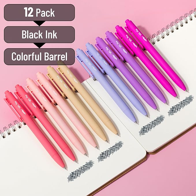 Mr. Pen- Retractable Gel Pens, 12 Pack, Black Ink | Blushing Bloom Color Barrel, Fine Point 0.5mm, Fast Dry, Smooth Writing, Cute Pens for Drawing