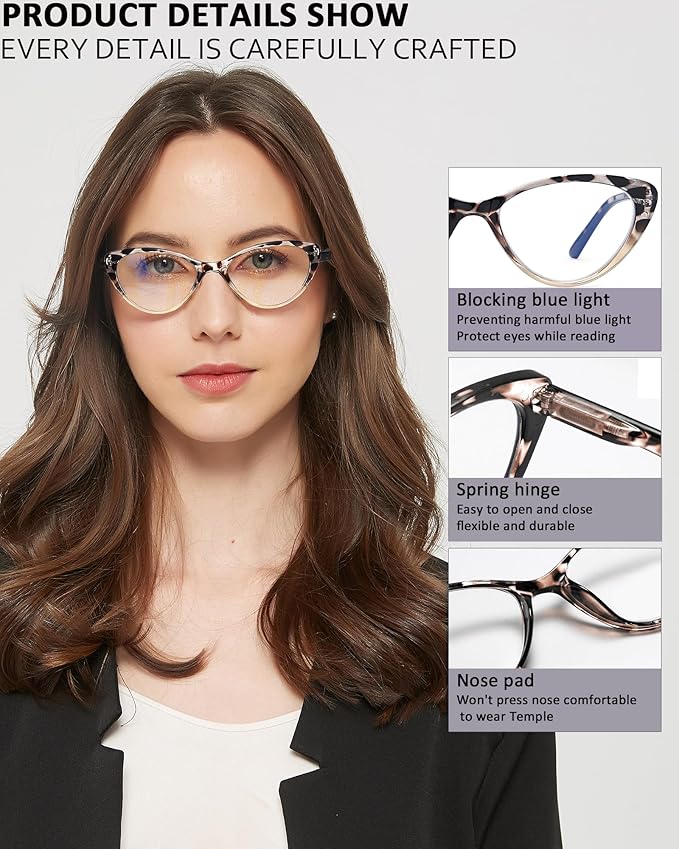 EYEURL 4-Pack Cat Eye Reading Glasses for Women Blue Light Blocking Computer Reading Glasses Anti-Glare Cat Eye Readers For Women,1.25