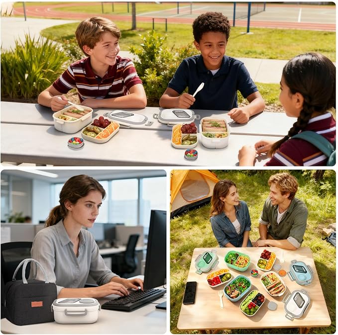 PEDECO White Bento Box with Bag for Adult Kid, Leakproof 2-Layers Stackable | Insulated bag and sauce pod,2-tier stackable 1100ml ,Microwave & dishwasher safe, BPA-free,For school, work, travel, picnic