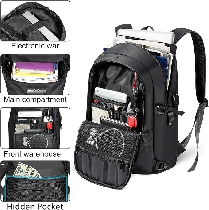Tzowla 40 Liter Anti Theft Backpack with Giant Tumbler Holder Pocket and Lock,17.3 Inch Laptop Backpack