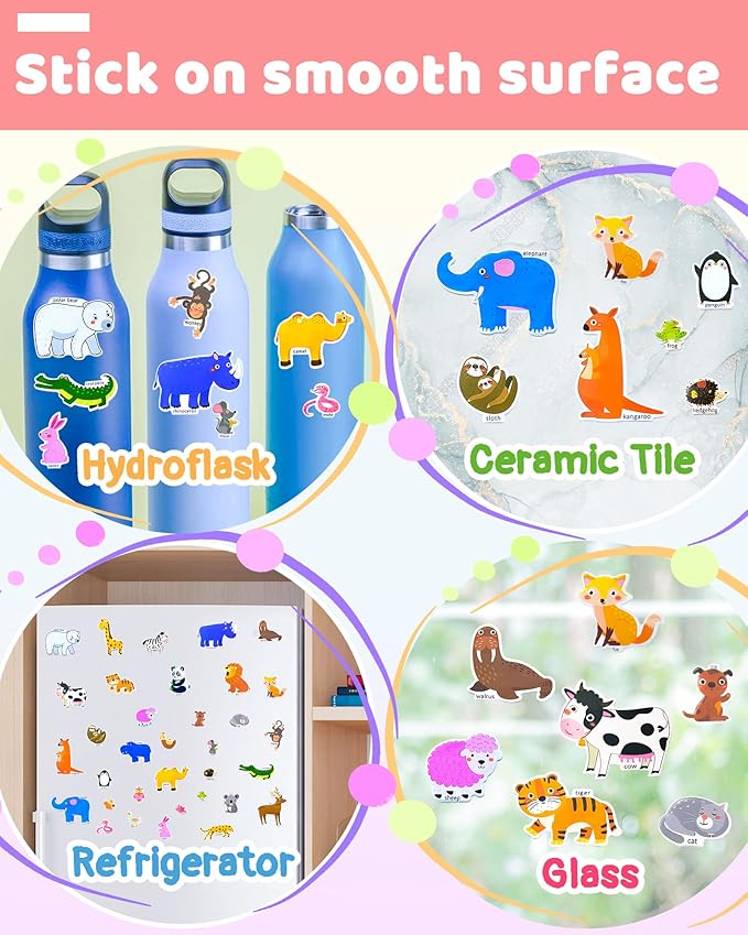 Benresive Reusable Sticker Book for Toddlers, Stickers for Kids, Travel Toys for Arts & Crafts Activities, Birthday Gift for Boys & Girls, Animal Themes