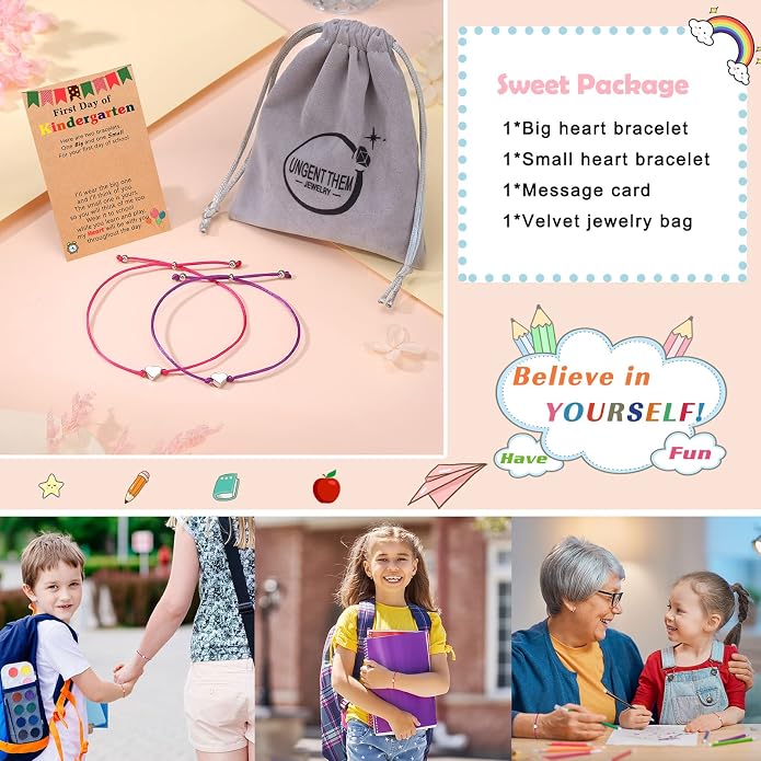 UNGENT THEM Big & Small Heart Bracelets Back to School Gifts for Girls