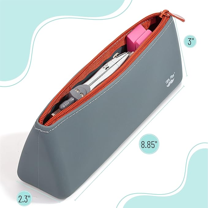 Mr. Pen- Silicone Pencil Case Pouch, Slate Blue, Aesthetic Triangular Design, Multipurpose, Aesthetic Pencil Case Small, Silicone Makeup Bag, Back to School Supplies