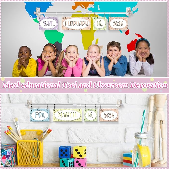 Pastel Flip Calendar Bulletin Board Set Pastel Flip Calendar for Classroom Decor with Adjustable Holder 2026-2029 Years 54 Date Cards for Preschool Elementary Teacher Supplies Back to School