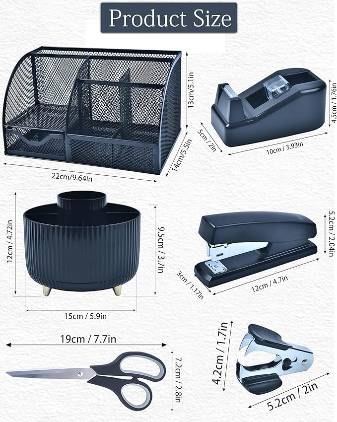 20Pcs Black Desk Organizers and Accessories With Mesh Desk Organizer and 360°Rotating Pen Holder and a Lot of Office Black Office Supplies Beautifully Presented in a Gift Box
