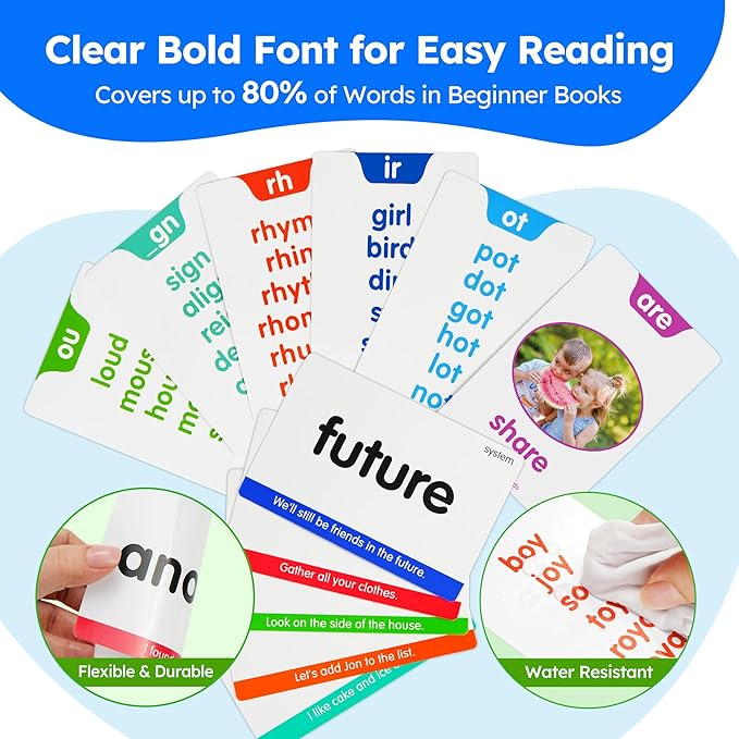 BenBen Sight Words & Phonics Flash Cards, 500 Sight Words & 24 Phonics, 800+ Words, Learn to Read Dolch & Fry High Frequency Site Words for Pre-k Kindergarten 1st 2nd 3rd Grade Kids Ages 3-9