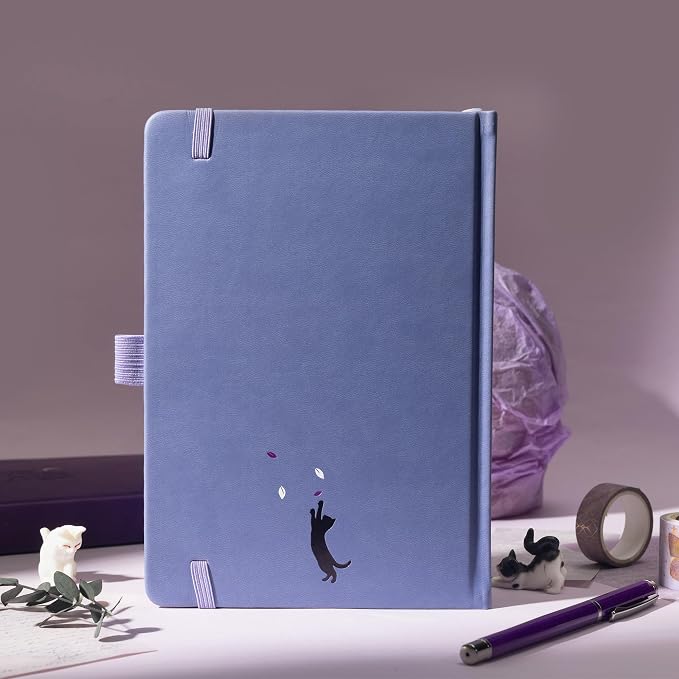 TIEFOSSI A5 Dotted Journal, Cute Cat Journal for Women Girls, Dot Notebook with Pretty Sakura Pattern, Aesthetic Diary for Writing Journaling Drawing, Golden Edges