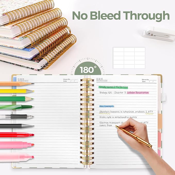 SKYDUE Sprial Notebook With Dividers Tabs, 5 Subject Notebook College Ruled