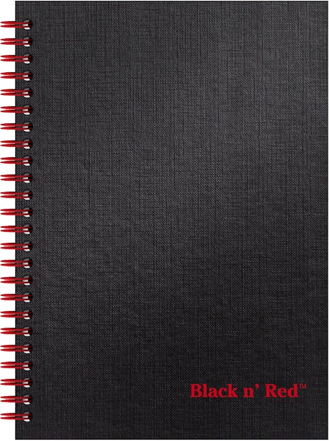 Black n' Red Notebook, Business Journal, 8-1/4" x 5-1/4", 70 Sheets, Ruled, Optik Paper, Scribzee App, Hardcover, Wirebound, Black (L67000)