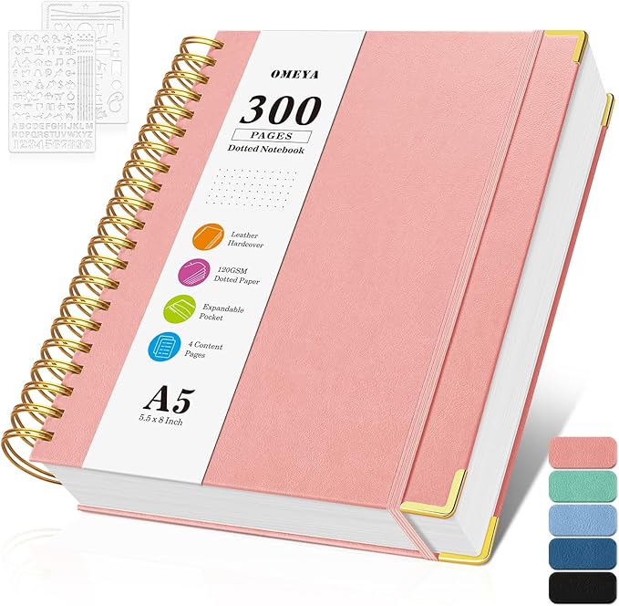 Bullet Dotted Journal Notebook, 300 Pages Leather Notebooks with Contens